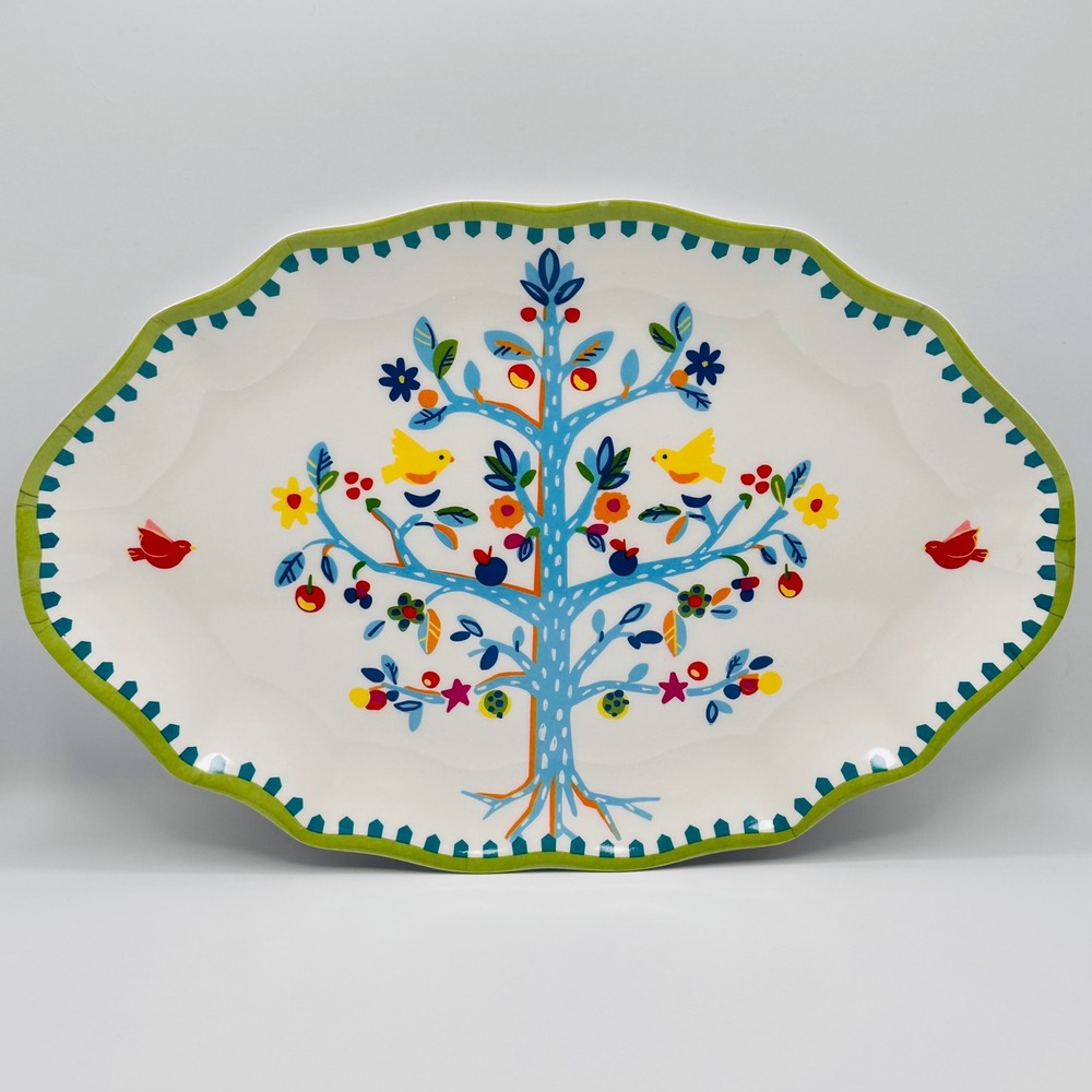 Baci Milano Melamine Mama Mia Tree of Life Platter Serving Dish Green Edge